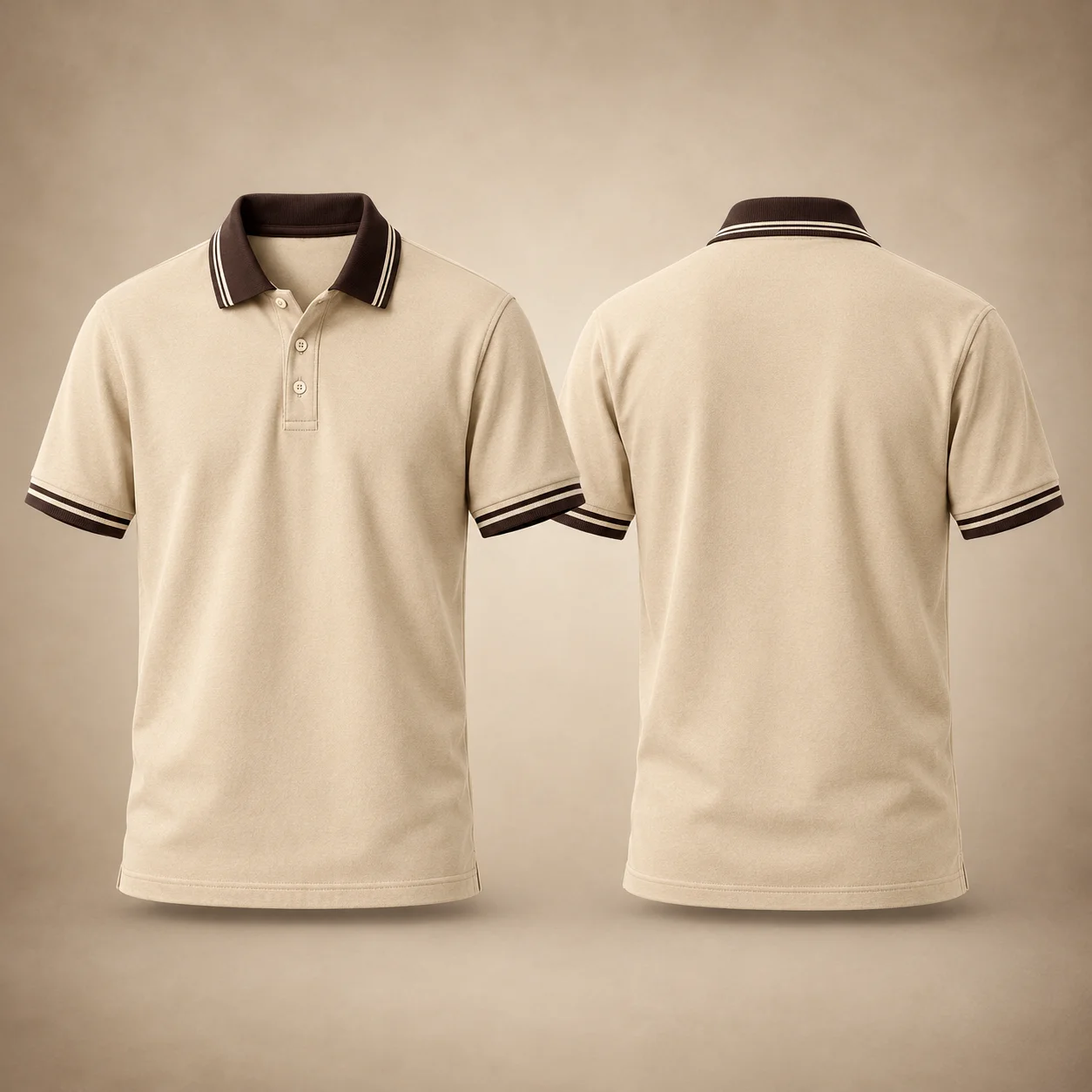 Beige Polo T-Shirt with Brown Cuff