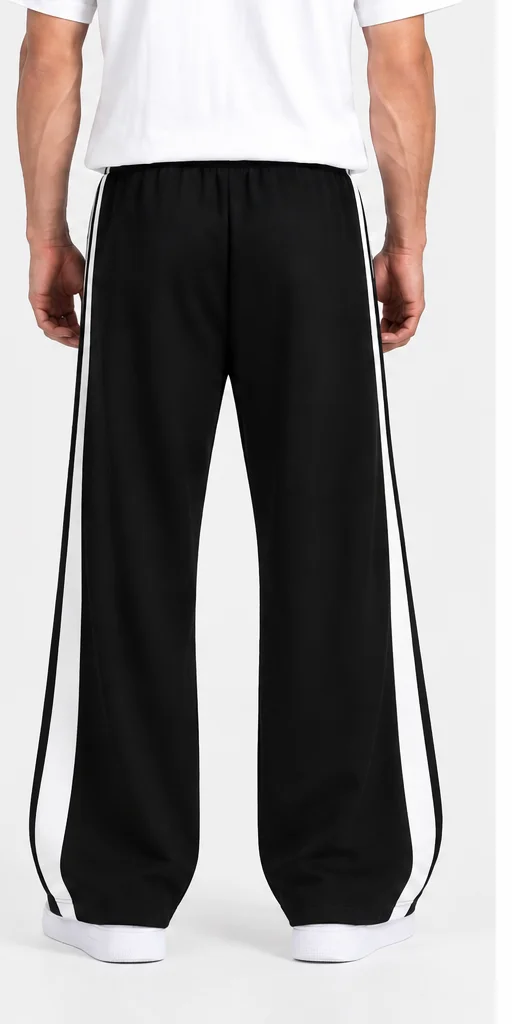 black_track_pants_wide_knee_stripe_back_view