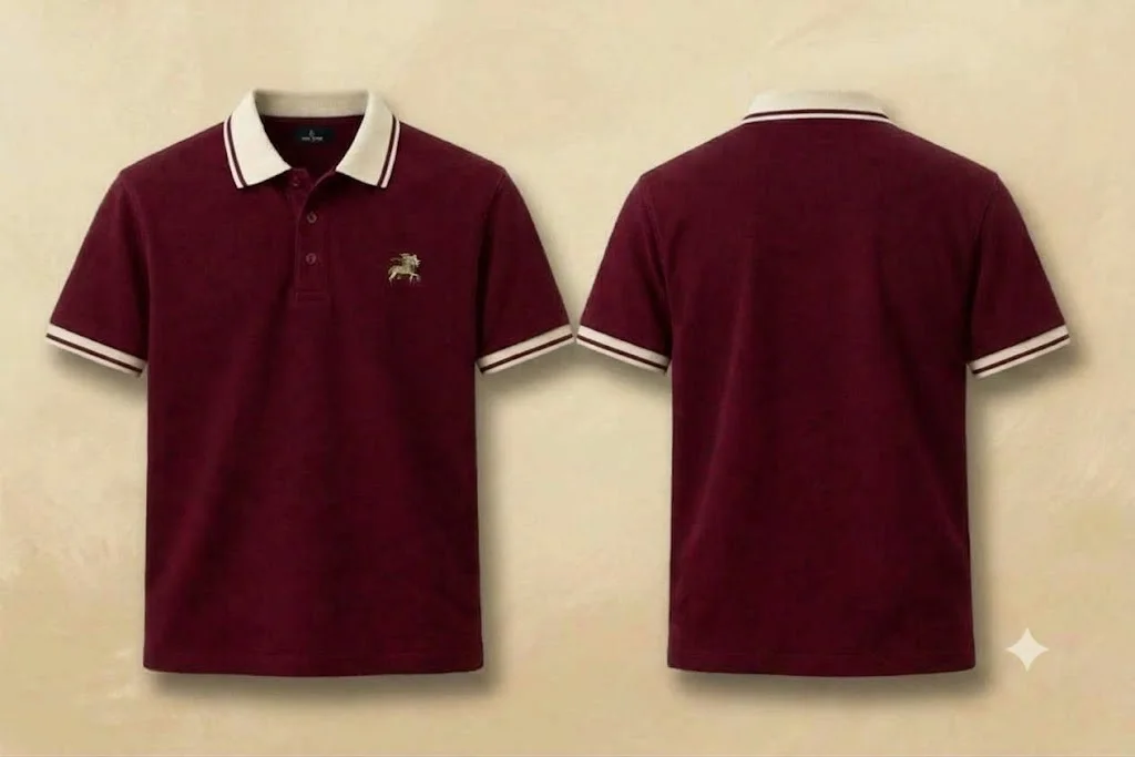 Maroon Polo T-Shirt with Beige Cuff