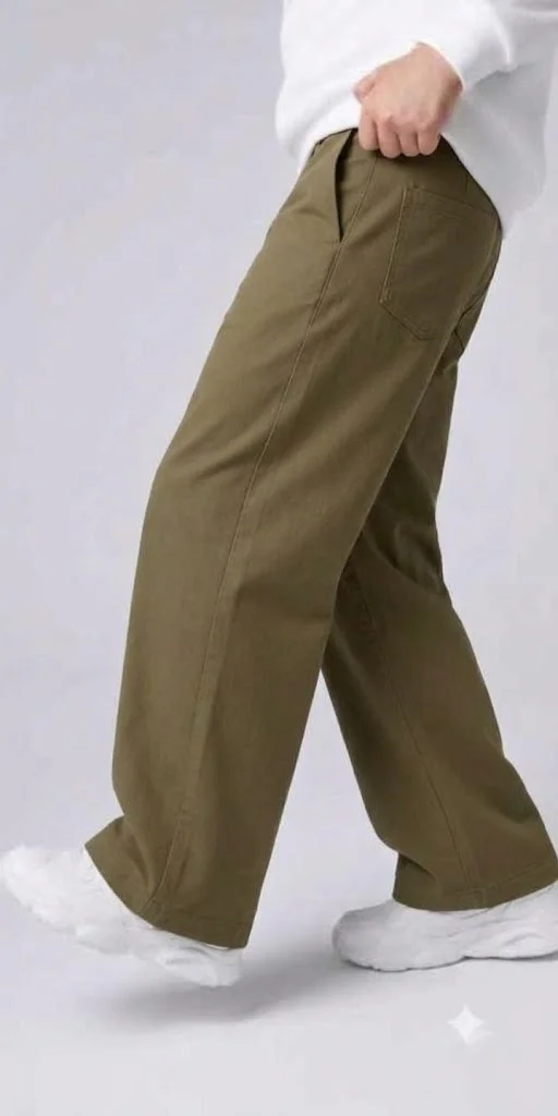 Olive Green High-Rise Wide-Leg Korean Pants